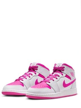 NIB [Jordan] 1 Mid Air Nike Fire Pink/White High-Top Sneakers Kids/Mens 6.5, W 8